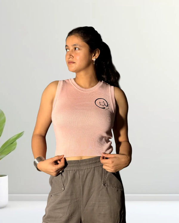 Blush Blossom Minimal Cat Logo Fitted Crop Top Inkstyles