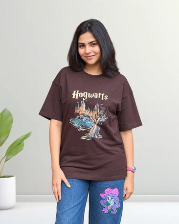 Hogwarts Flying Car Unisex Oversized Round Neck T-shirt 