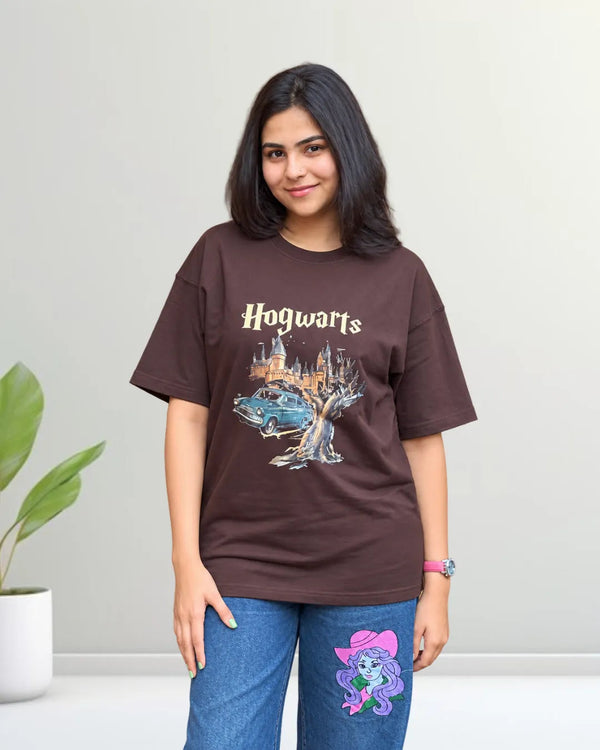 Hogwarts Flying Car Unisex Oversized Round Neck T-shirt 