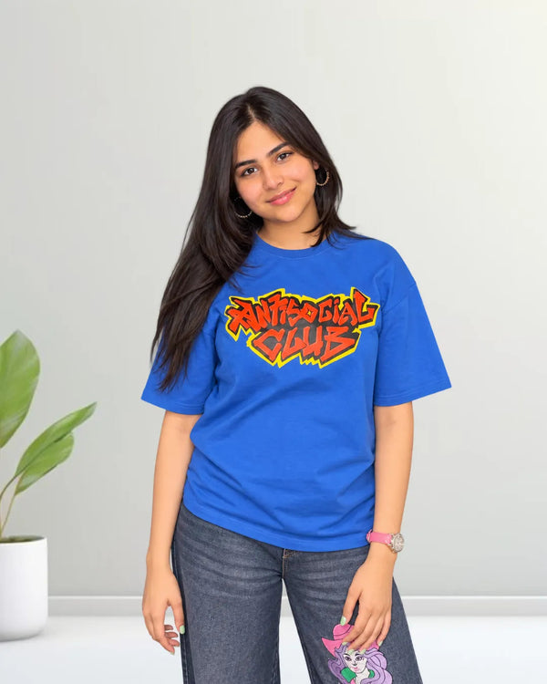 Antisocial Club Cartoon Graphic Oversized T-shirt 