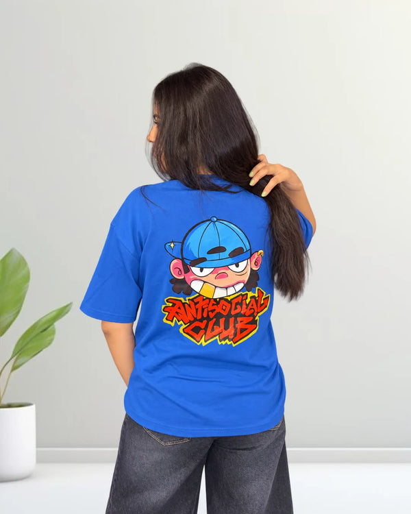 Antisocial Club Cartoon Graphic Oversized T-shirt 