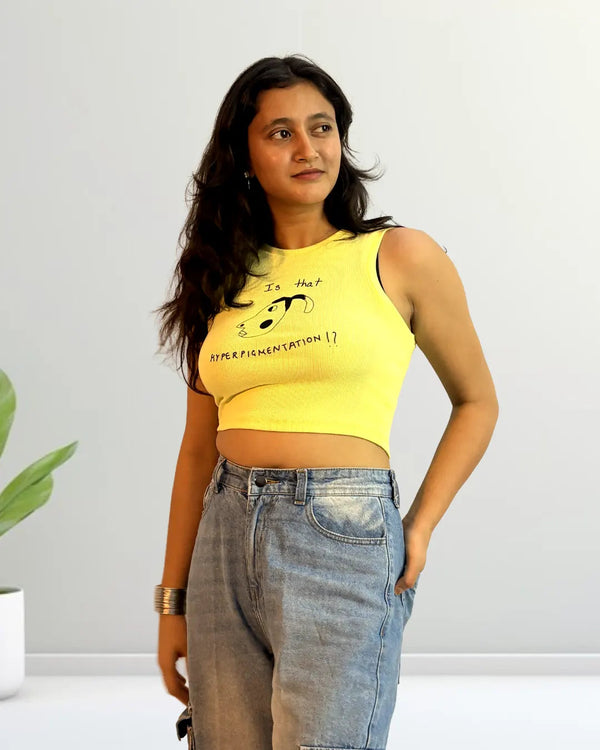 Is That Hyperpigmentation!? Quirky Graphic Ribbed Tank Crop Top Inkstyles