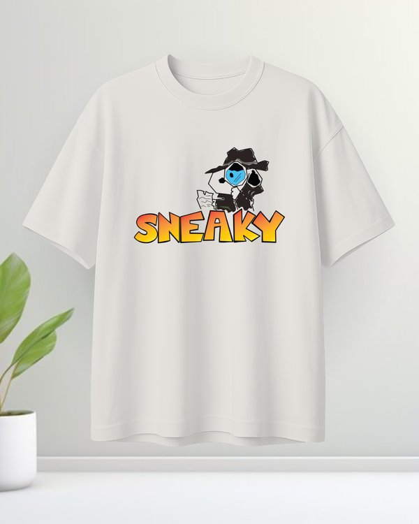 Sneaky Cartoon Graphic Unisex Oversized Round Neck T-shirt 