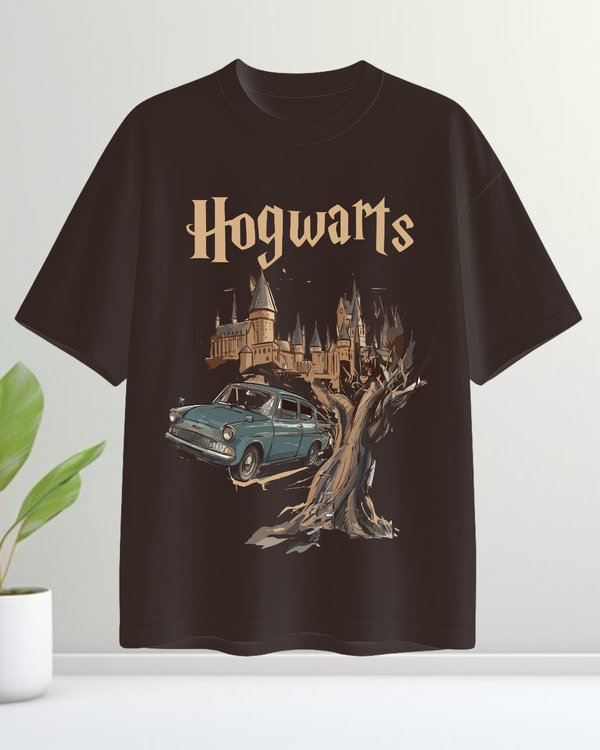 Hogwarts Flying Car Unisex Oversized Round Neck T-shirt 