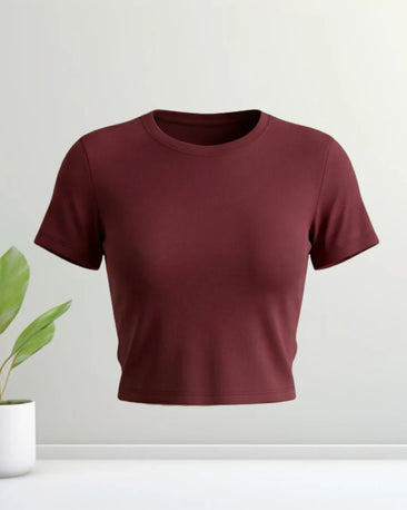 Solid Print Fitted Top (Maroon) 