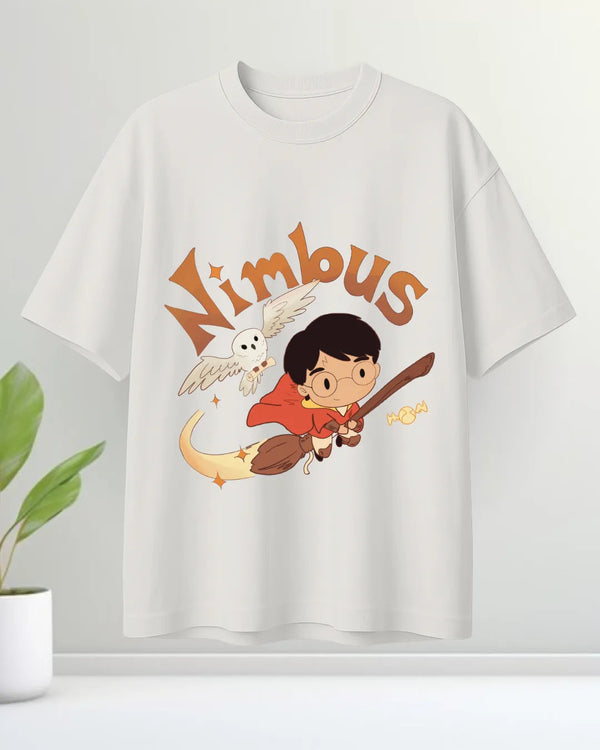Nimbus Night Flight Cute Wizard Graphic Oversized Tee 