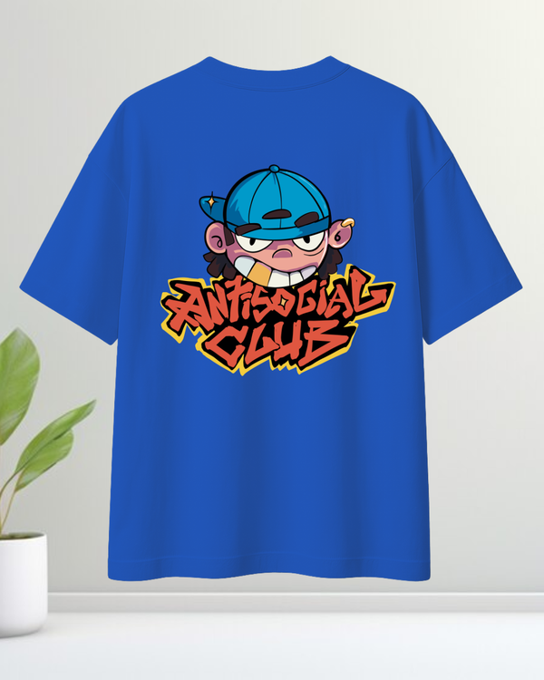 Antisocial Club Cartoon Graphic Oversized T-shirt 