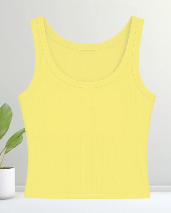 Solid Ribbed Tank Top (Yellow) 